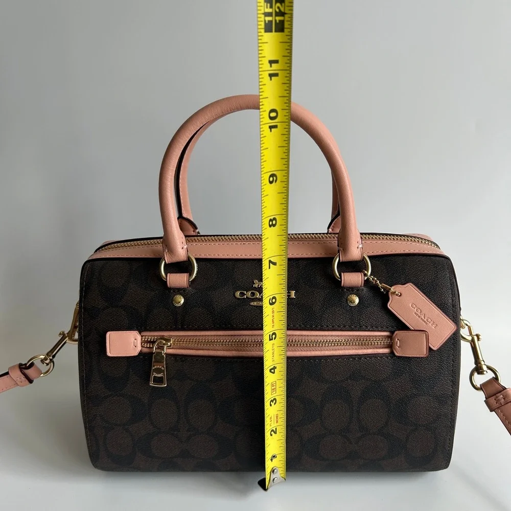 Coach Rowan Satchel Brown Pink Signature Canvas Leather Bag J2198-83607